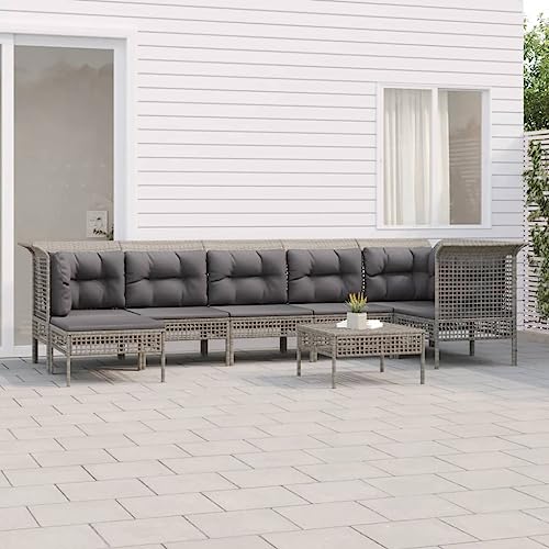 DYRJDJWIDHW 9-TLG. Garten-Essgruppe mit Kissen Schwarz und Grau Poly Rattanbalkonmöbel Balkon Sofa gartenmöbel gartenmöbel setGeeignet für Gärten, Terrassen von DYRJDJWIDHW