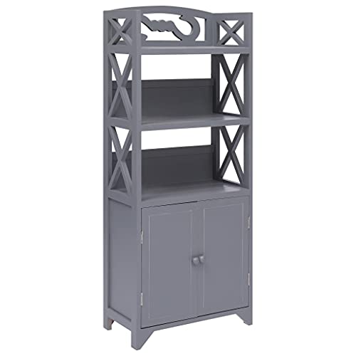 DYRJDJWIDHW Badezimmerschrank Grau 46x24x116 cm Paulownia-Holz Badmöbel mit 3 Fächern 2 Türen Massivholz MDF Wandschrank für Bad Flur Büro von DYRJDJWIDHW