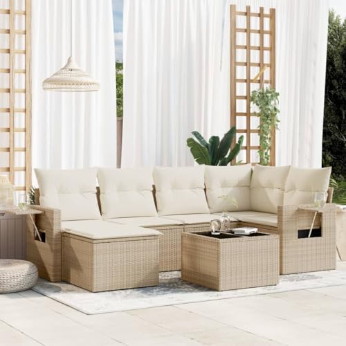DYRJDJWIDHW Balkon möbel Garten Lounge terassenmöbel außen gartenlounge set14-tlg. Garten-Sofagarnitur mit Kissen Beige Poly RattanGeeignet für Schlafzimmer von DYRJDJWIDHW