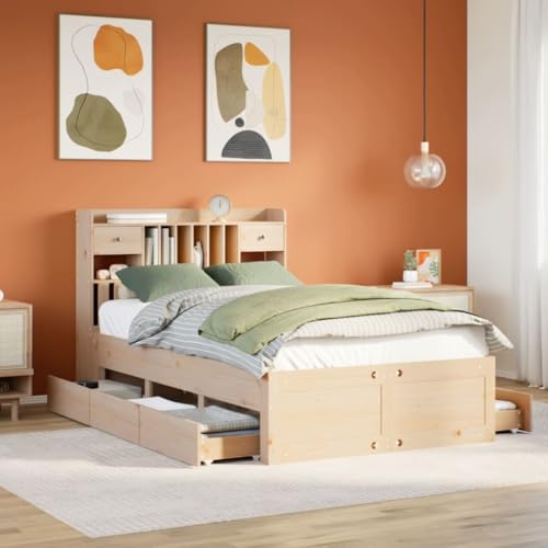 DYRJDJWIDHW Bed Bed Frame Bett bettgestellMassivholzbett mit Regal ohne Matratze 90x200 cm KieferGeeignet für Schlafzimmer von DYRJDJWIDHW