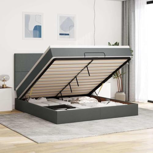 DYRJDJWIDHW Bed Bed Frame lattenroste bettOttoman-Bett mit Matratzen & LEDs Hellgrau 200x200 cm StoffGeeignet für Schlafzimmer von DYRJDJWIDHW