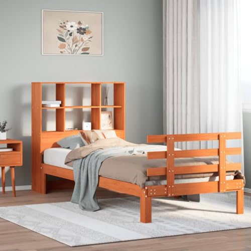 DYRJDJWIDHW Bed Frame Bed Bett metallbettMassivholzbett mit Regal ohne Matratze Wachsbraun 90x190 cmGeeignet für Schlafzimmer von DYRJDJWIDHW