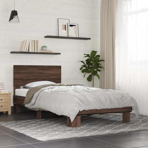 DYRJDJWIDHW Bed Frame betten futonbett bettrahmenBettgestell mit LED ohne Matratze Dunkelbraun 140x200 cm StoffGeeignet für Schlafzimmer von DYRJDJWIDHW