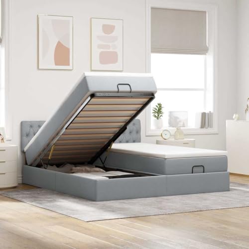 DYRJDJWIDHW Bed Frame bettgestell kopfteil Bett metallbettOttoman-Bett mit Matratzen & LEDs Dunkelgrau 180x200 cm StoffGeeignet für Schlafzimmer von DYRJDJWIDHW
