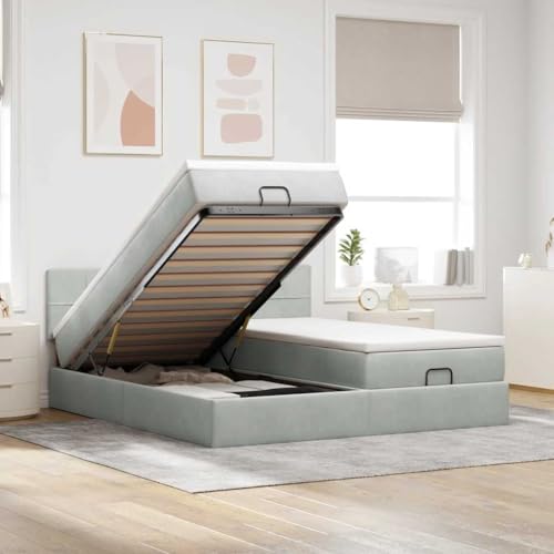 DYRJDJWIDHW Bed Frame bettgestell lattenroste futonbettOttomane Bett mit Matratze & LEDs Blau 100x200 cm StoffGeeignet für Schlafzimmer von DYRJDJWIDHW