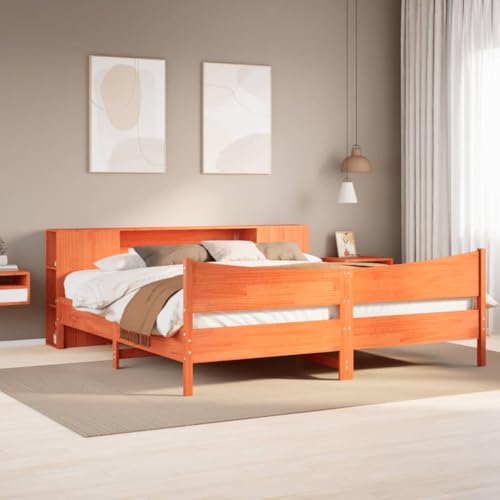 DYRJDJWIDHW Bed Frame bettrahmen futonbett kopfteil bettMassivholzbett mit Regal ohne Matratze Weiß 140x200 cm KieferGeeignet für Schlafzimmer von DYRJDJWIDHW