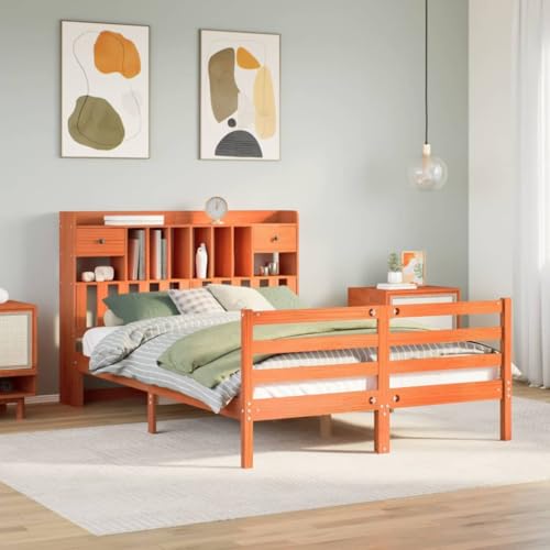 DYRJDJWIDHW Bed Frame futonbett metallbett bettrahmenMassivholzbett mit Regal ohne Matratze Weiß 140x200 cm KieferGeeignet für Schlafzimmer von DYRJDJWIDHW