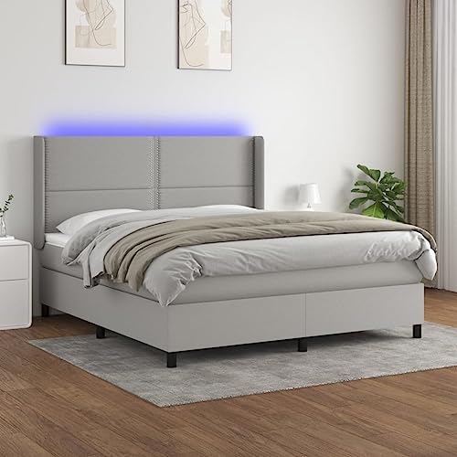 DYRJDJWIDHW Bed Frame metallbett bettrahmen bettenBoxspringbett mit Matratze & LED Creme 80x200 cm StoffGeeignet für Schlafzimmer von DYRJDJWIDHW
