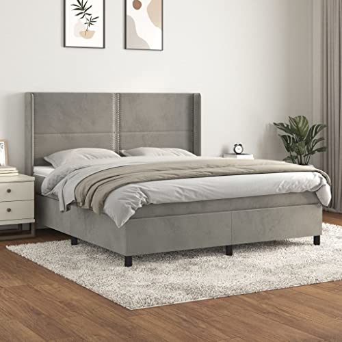 DYRJDJWIDHW Bed Frame metallbett futonbett bettBoxspringbett mit Matratze & LED Dunkelblau 120x200 cm SamtGeeignet für Schlafzimmer von DYRJDJWIDHW