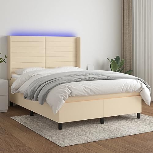 DYRJDJWIDHW Bed metallbett bettrahmen kopfteil bettBoxspringbett mit Matratze & LED Taupe 80x200 cm StoffGeeignet für Schlafzimmer von DYRJDJWIDHW