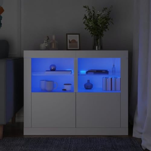 DYRJDJWIDHW Beistellschränke mit LED Beleuchtung 2 Stück Weiß Holzwerkstoff Modern Sideboard Wohnzimmer Schrank mit RGB Licht und Stauraum für Wohnbereich von DYRJDJWIDHW