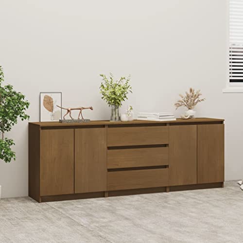 DYRJDJWIDHW Beistellschrank Honigbraun 180x36x65 cm Massivholz Kiefer Kompakt Sideboard Storage Cabinet with Drawers and Shelves for Living Room Bedroom von DYRJDJWIDHW