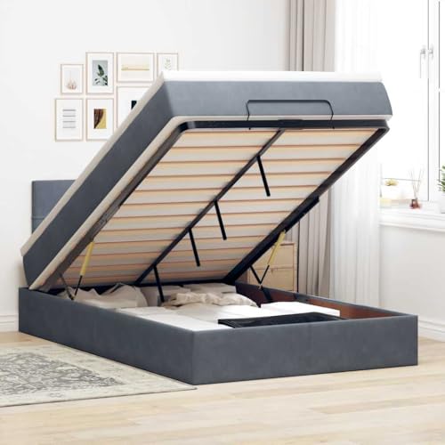 DYRJDJWIDHW Bett bettgestell futonbett Bed frameOttomane Bett mit Matratze & LEDs Dunkelbraun 90x200 cm StoffGeeignet für Schlafzimmer von DYRJDJWIDHW