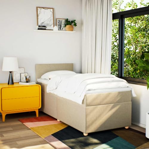 DYRJDJWIDHW Bett kopfteil Bett futonbett bettrahmenBoxspringbett mit Matratze Creme 90x190 cm StoffGeeignet für Schlafzimmer von DYRJDJWIDHW