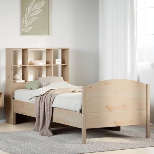 DYRJDJWIDHW Bett metallbett Bed Frame lattenrosteMassivholzbett mit Regal ohne Matratze Wachsbraun 90x200 cmGeeignet für Schlafzimmer von DYRJDJWIDHW