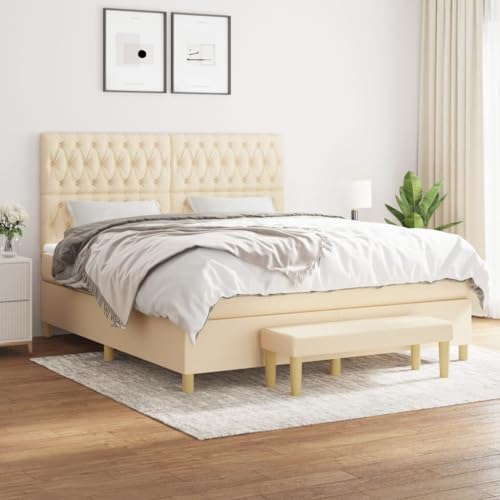 DYRJDJWIDHW Bett metallbett futonbett kopfteil bettBoxspringbett mit Matratze & LED Blau 140x200 cm StoffGeeignet für Schlafzimmer von DYRJDJWIDHW