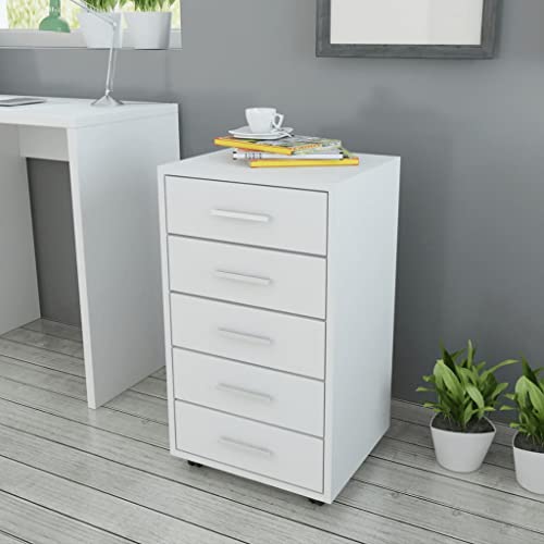 DYRJDJWIDHW Büroschubladenschrank auf Rollen 5 Schubladen Weiß Mobile Office Storage Cabinet with Wheels for Home Office and Kids Room Organization von DYRJDJWIDHW