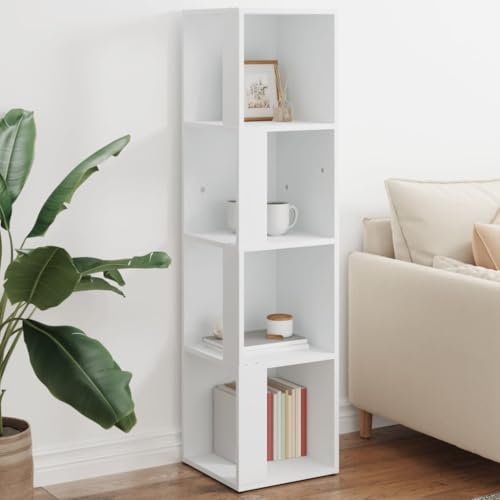 DYRJDJWIDHW Eckregal Weiß 33x33x132 cm Holzwerkstoff Regal Wohnzimmer Deko Bücherregal Eckregal mit 4 Fächern Stabil Möbel für Schlafzimmer Büro von DYRJDJWIDHW