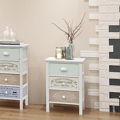 DYRJDJWIDHW French Country Style 3 Drawer Side Cabinet Wood Nightstand Rustic Charm Storage Organizer for Hallway Bedroom Living Room Home Decor Furniture von DYRJDJWIDHW