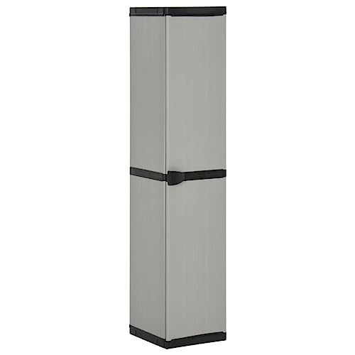 DYRJDJWIDHW Garten-Lagerschrank Outdoor Storage Cabinet with 3 Shelves Gray Black 34x40x168 cm Weatherproof PVC PP Material for Garden Terrace Balcony Organization von DYRJDJWIDHW