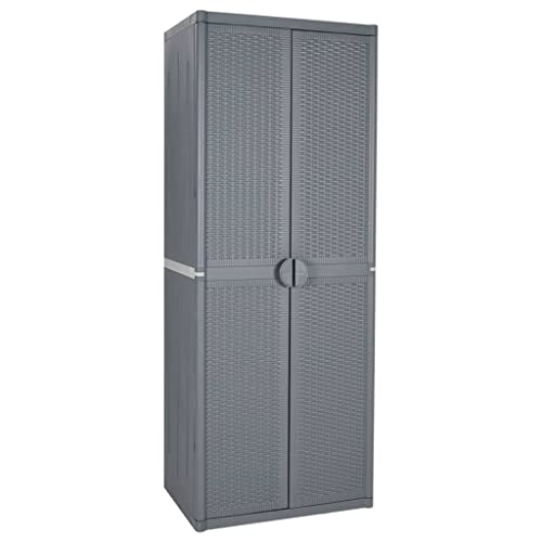 DYRJDJWIDHW Gartenschrank Grau 65x45x172 cm PP Rattan Outdoor Storage Cabinet with 4 Shelves. Weatherproof Garden Shed for Patio Balcony Terrace. Durable Polypropylene Organizer von DYRJDJWIDHW