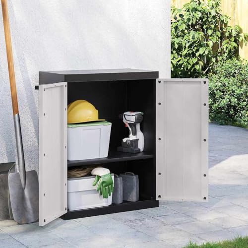 DYRJDJWIDHW Gartenschrank Grau Schwarz 65x37x85 cm PP Outdoor Storage Cabinet Weatherproof Lockable Garden Shed for Balcony Terrace Tool Organizer von DYRJDJWIDHW