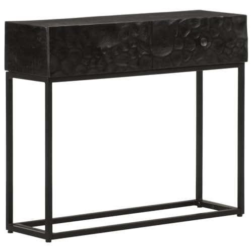 DYRJDJWIDHW Konsolentisch Schwarz 90x30x76 cm Massivholz Mango mit Eisenbeinen. Stauraum Side Table für Wohnzimmer Flur Eingangsbereich. Robuster Sofatisch mit Wandhalterung von DYRJDJWIDHW