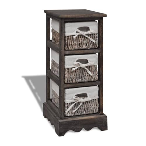 DYRJDJWIDHW Korbregal Holz mit 3 Körben Braun Storage Cabinet with Baskets. Rustic Wooden Shelf Organizer for Bedroom Living Room. Paulownia Wood Frame. 25x28x58cm von DYRJDJWIDHW