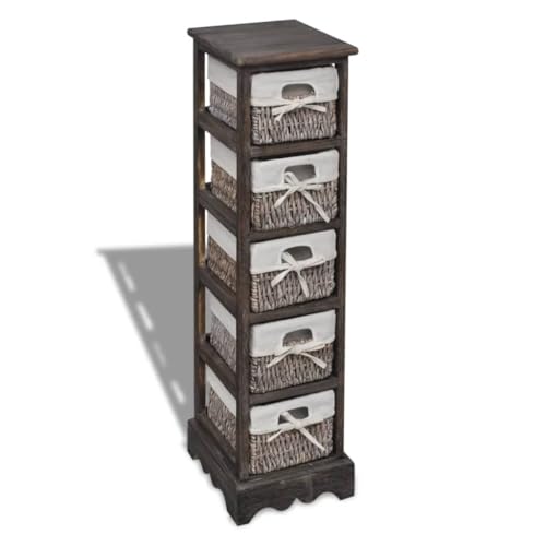 DYRJDJWIDHW Korbregal Holz mit 5 Körben Braun. Rustic Storage Shelf with 5 Baskets. Farmhouse Organizer Cabinet for Living Room Bedroom Bathroom. Paulownia Wood Frame. 90cm Height von DYRJDJWIDHW