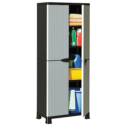 DYRJDJWIDHW Kunststoffschrank Rattan-Design 171.5 cm Aufbewahrungsschrank mit 4 verstellbaren Regalen für Garage Büro Lagerraum Ordnungssystem Grau von DYRJDJWIDHW