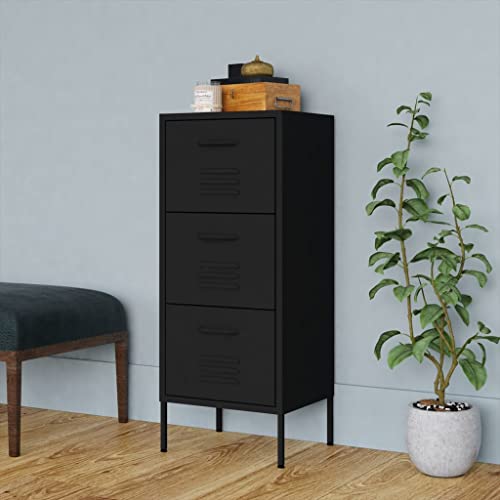 DYRJDJWIDHW Lagerschrank Schwarz Stahl Aufbewahrungsschrank 42.5x35x101.5 cm mit 3 Schubladen für Küche Bad Wohnzimmer. robuste Lagerung mit 60 kg Tragkraft und Nivellierfüßen von DYRJDJWIDHW
