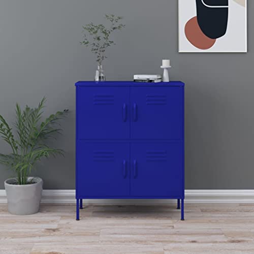 DYRJDJWIDHW Marine Blue Steel Storage Cabinet 80x35x101.5 cm with 4 Doors and 2 Adjustable Shelves for Home Office Organization and Multimedia Equipment Storage von DYRJDJWIDHW