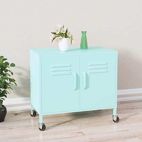 DYRJDJWIDHW Mint Green Storage Cabinet 60x35x56 cm Steel with Wheels and Adjustable Shelf for Home Office Organization. Heavy Duty Metal Locker with Brakes for Documents Books Multimedia Equipment von DYRJDJWIDHW