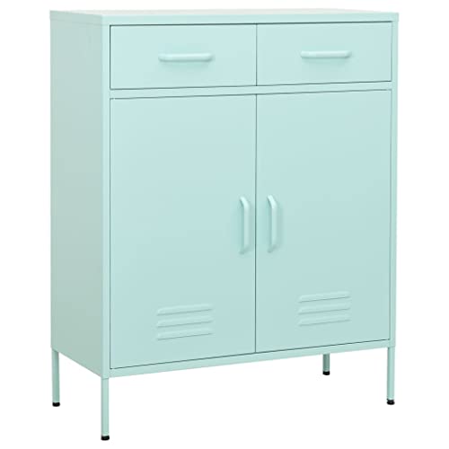DYRJDJWIDHW Mint Green Storage Cabinet 80x35x101.5 cm Steel Organizer with 2 Doors 2 Drawers for Living Room Bedroom Office Home Organization Heavy Duty Shelving Unit von DYRJDJWIDHW