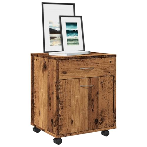 DYRJDJWIDHW Mobile Office File Cabinet on Wheels with Locking Casters. Vintage Wood Look Storage Cart with Spacious Shelves for Home Office. Living Room. Kitchen. 45x38x54 cm von DYRJDJWIDHW