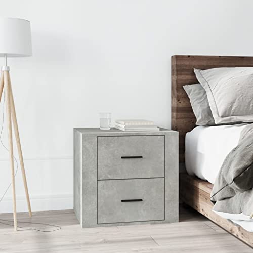 DYRJDJWIDHW Modern Concrete Gray Nightstand 50x39x47 cm with Storage Shelf. Bedside Table for Bedroom. Sturdy MDF Material. Spacious Organizer for Books and Decor von DYRJDJWIDHW