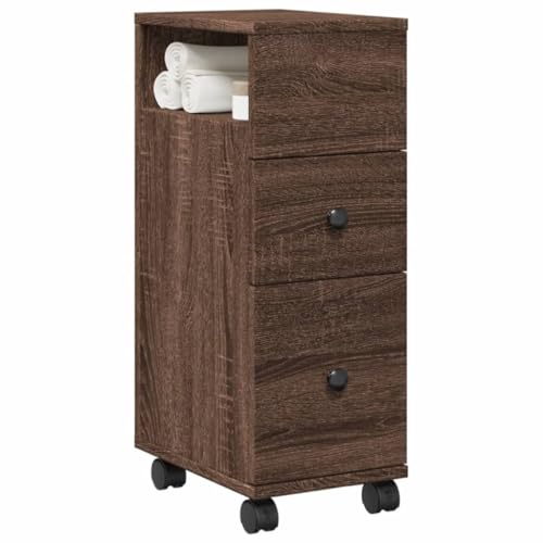 DYRJDJWIDHW Narrow Bathroom Cabinet with Wheels Oak Look Particle Board Storage Organizer Rolling Mobile Vanity Unit for Bathroom Kitchen Living Room von DYRJDJWIDHW