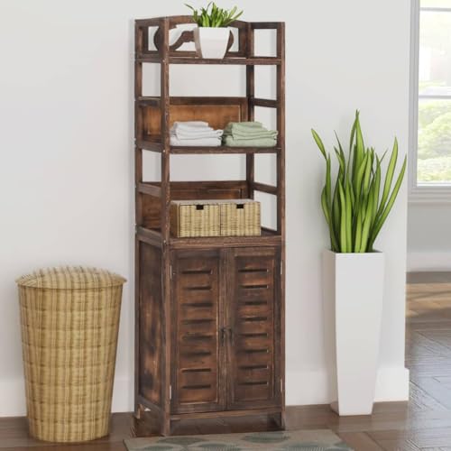 DYRJDJWIDHW Paulownia Wood Display Cabinet Dark Brown 46x24x140 cm with Glass Doors for Living Room Dining Room Storage Showcase Furniture Solid Wood von DYRJDJWIDHW