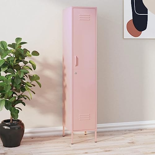 DYRJDJWIDHW Pink Steel Locker Cabinet 35x46x180 cm with Lock. 4 Shelves for Office Storage. Modern Wardrobe for Home and Workplace Organization von DYRJDJWIDHW