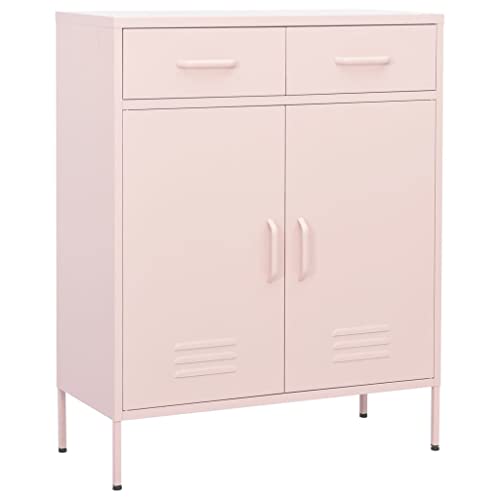 DYRJDJWIDHW Pink Steel Storage Cabinet 80x35x101.5 cm with 2 Drawers and Adjustable Shelf for Living Room Bedroom Organization. Heavy Duty Metal Locker for DVDs Books Multimedia Devices von DYRJDJWIDHW