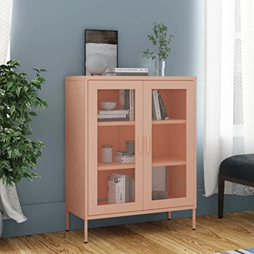 DYRJDJWIDHW Pink Storage Cabinet Steel 80x35x101.5 cm with Adjustable Feet. 2 Shelves for Living Room Bedroom Organization. Durable Metal Lagerschrank with Grid Doors von DYRJDJWIDHW
