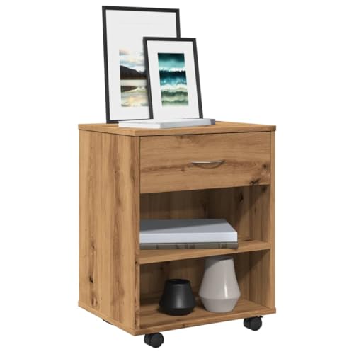 DYRJDJWIDHW Rolling Cabinet Artisan Oak 46x36x59 cm Mobile Storage Cart with Wheels. Lockable Casters for Office. Living Room. Kitchen Use. Durable Wood Material with Drawer and Open Shelves von DYRJDJWIDHW