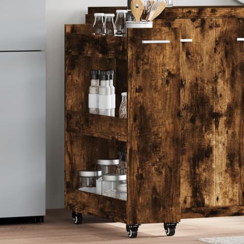 DYRJDJWIDHW Rolling Cabinet Smoked Oak 60x22x79 cm Particle Board with Wheels. Mobile Storage Organizer for Living Room Kitchen. Lockable Casters. Easy Assembly Sideboard with Shelves DYRJDJWIDHW Rolling Cabinet Smoked Oak 60x22x79 cm Particle Board with Wheels. Mobile Storage Organizer for Living Room Kitchen. Lockable Casters. Easy Assembly Sideboard with Shelves von DYRJDJWIDHW
