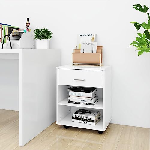 DYRJDJWIDHW Rolling Cabinet White 46x36x59 cm Mobile Storage with Wheels. Wood Particle Board Office Organizer for Printer Paper Supplies. Modern Home Office Furniture with Lockable Casters von DYRJDJWIDHW