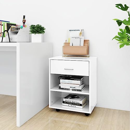 DYRJDJWIDHW Rollschrank Hochglanz-Weiß 46x36x59 cm Holzwerkstoff Mobile Office Cabinet with Wheels. Printer Stand with Lockable Casters. Modern Home Office Furniture Storage Organizer von DYRJDJWIDHW