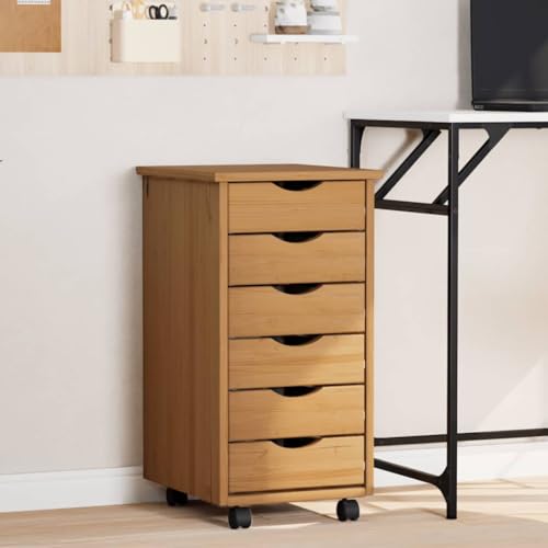DYRJDJWIDHW Rollschrank mit 6 Schubladen Moss Honigbraun Massivholz Kiefer Mobile Storage Cabinet with Wheels for Office Home Living Room Bedroom Organizer von DYRJDJWIDHW