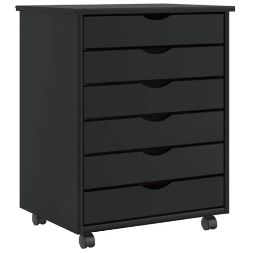 DYRJDJWIDHW Rollschrank mit 6 Schubladen Moss Schwarz Massivholz Kiefer Mobile File Cabinet with Wheels for Office Home Storage Organizer Document Drawer Chest von DYRJDJWIDHW