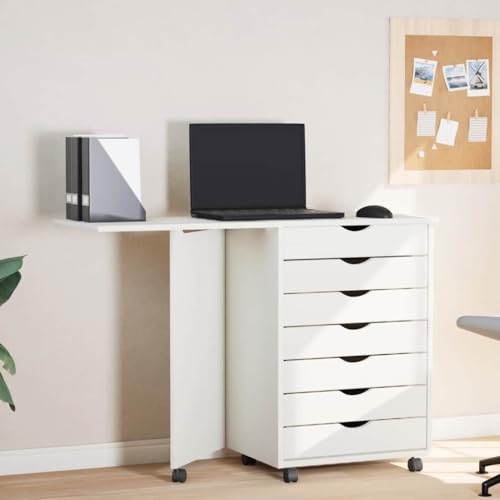 DYRJDJWIDHW Rollschrank mit Schreibtisch Moss White Solid Pine Wood Mobile Office Cabinet with Foldable Desk. 7 Drawers Storage Organizer for Home Office Living Room Bedroom DYRJDJWIDHW Rollschrank mit Schreibtisch Moss White Solid Pine Wood Mobile Office Cabinet with Foldable Desk. 7 Drawers Storage Organizer for Home Office Living Room Bedroom von DYRJDJWIDHW