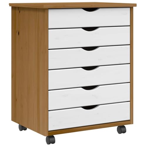 DYRJDJWIDHW Rollschrank mit Schubladen Moss Honey Brown Solid Pine Wood Mobile File Cabinet with Wheels for Office Home Storage Organizer 6 Drawers von DYRJDJWIDHW