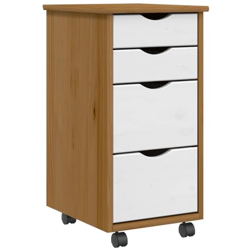 DYRJDJWIDHW Rollschrank mit Schubladen Moss Honigbraun Massivholz Kiefer Mobile File Cabinet with Wheels for Office Home Storage Organizer Drawer Chest Pine Wood von DYRJDJWIDHW